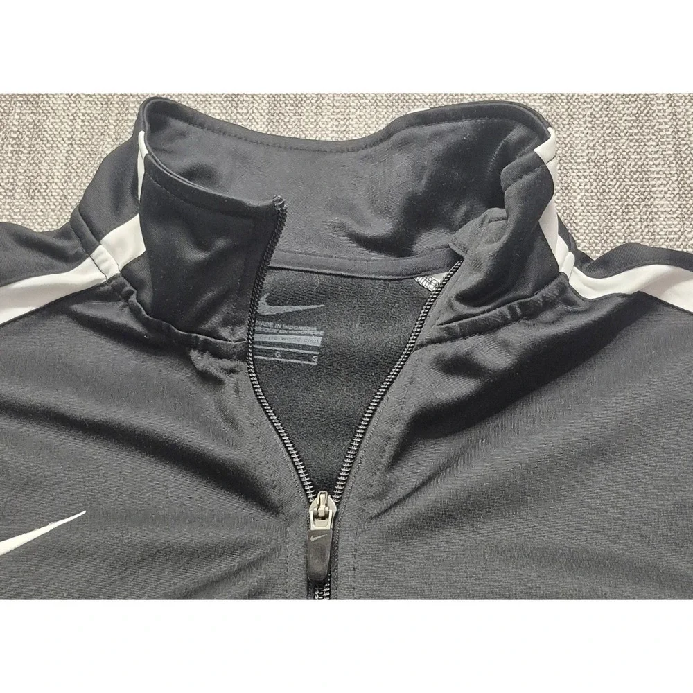 Nike women's black track jacket LG full zip pockets white piping athletic sports